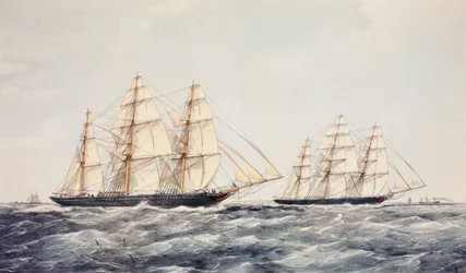 Les clippers à thé Taeping (à gauche) et Ariel (à droite) dans la grande course de thé de 1866, de la Chine à Londres